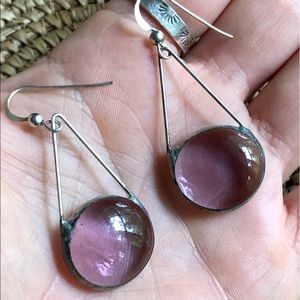 Lavender Purple Glass Bead Earrings Silver